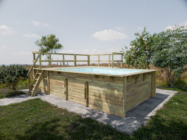 Massivholzpool Rechteck Pool 2 Sparset inkl. Filteranlage Trend Top, Poolterrassen