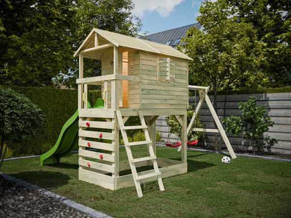 Stelzenhaus Luis kesseldruckimprägniert inkl. Doppelschaukel und Rutsche grün