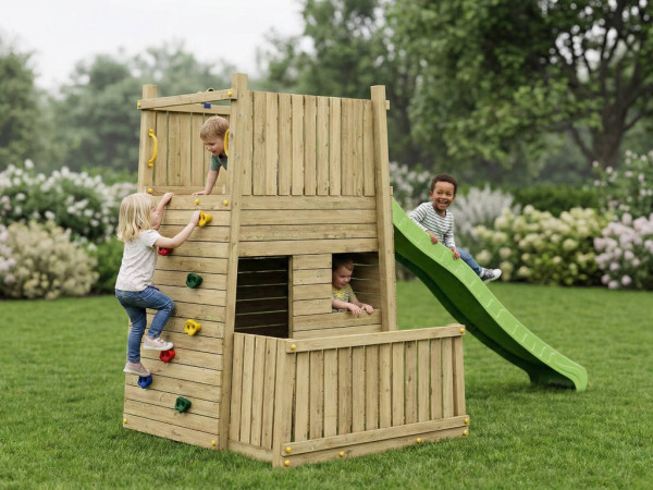 Spielturm Wichtelburg KDI inkl. Rutsche grün