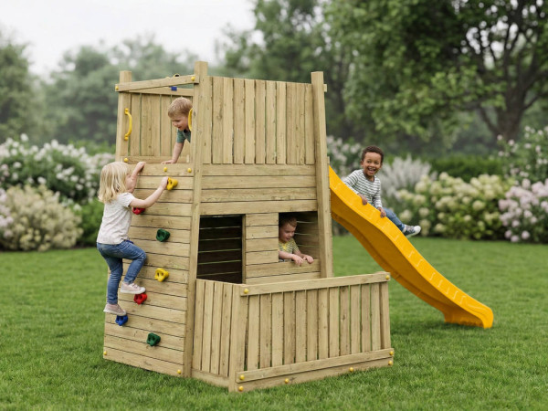 Spielturm Wichtelburg KDI inkl. Rutsche gelb