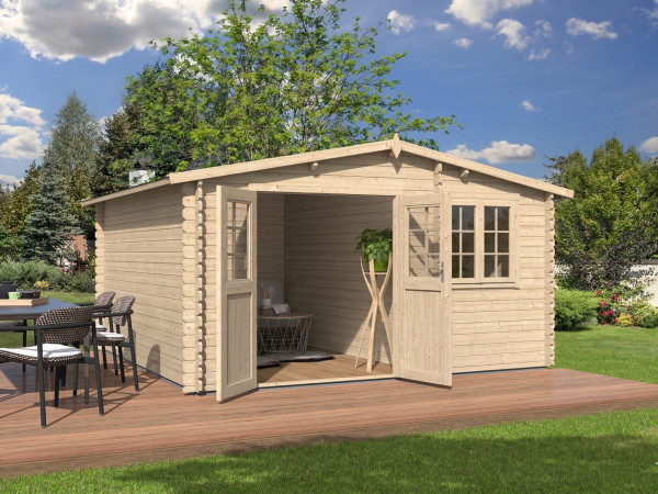 Gartenhaus Blockbohlenhaus "Aster 1 B" 28 mm Satteldach Zweiraumhaus