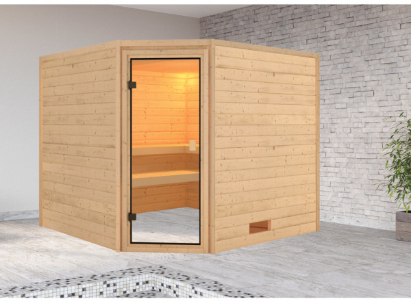 Sauna Massivholzsauna SPARSET Lina inkl. 6,8 kW Ofen mit ext. Steuerung