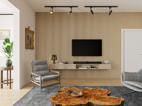 Akustikpaneele Wandverkleidung Light Oak 240 cm Filz schwarz