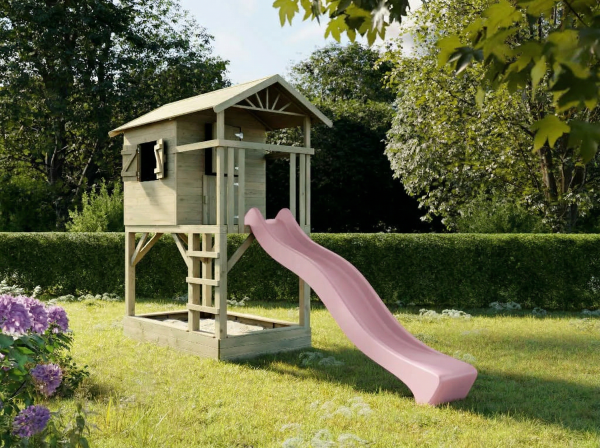 Stelzenhaus Tree Hut mit Sandkasten KDI inkl. Rutsche pink