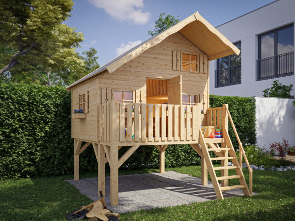 Stelzenhaus Tom XL 15 mm naturbelassen inkl. Veranda und Stelzen