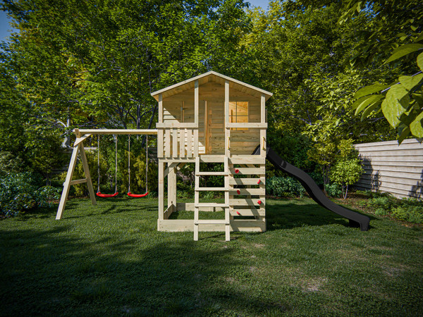 Stelzenhaus Henry kesseldruckimprägniert inkl. Doppelschaukel und Rutsche grau