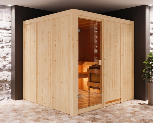 Elementsauna 68 mm Celine 4 SPARSET inkl. 9 kW Saunaofen und int. Steuerung