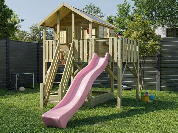 Stelzenhaus Big House XL KDI inkl. Rutsche pastellrosa