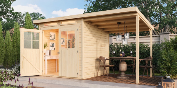 Gartenhaus Glücksberg 3 19 mm naturbelassen inkl. 1,9 m Anbaudach