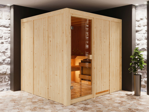 Elementsauna 68 mm Celine 4 SPARSET inkl. 9 kW Saunaofen und int. Steuerung