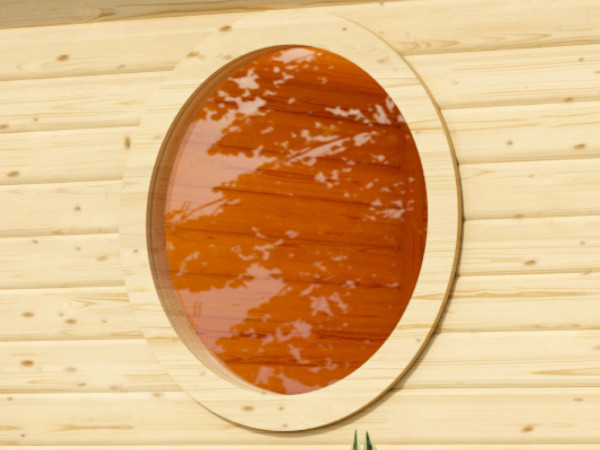 Saunafenster Rund Klarglas verpackt naturbelassen