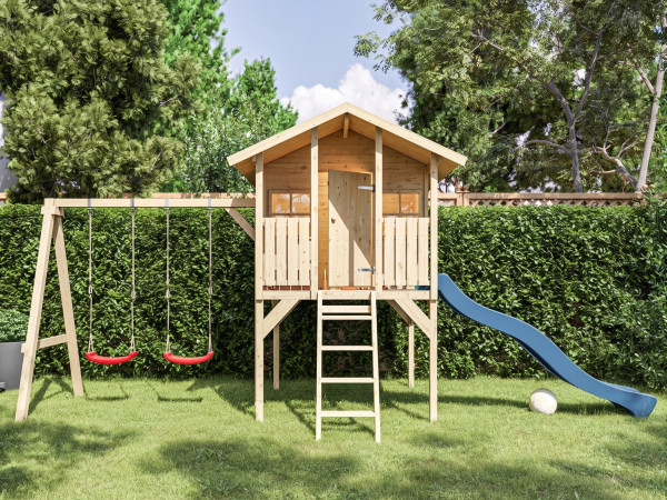 Stelzenhaus Toby inkl. Doppelschaukel und Rutsche blau