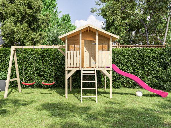 Stelzenhaus Toby inkl. Doppelschaukel und Rutsche pink