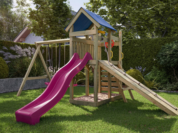 Spielturm Hefty KDI inkl. Doppelschaukel inkl. Rutsche pink + Sitze pink