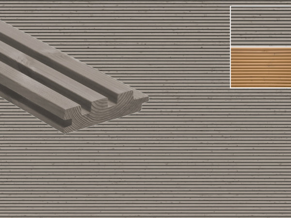 Fassadenverkleidung Thermokiefer grau lackiert Vaiva-Profil