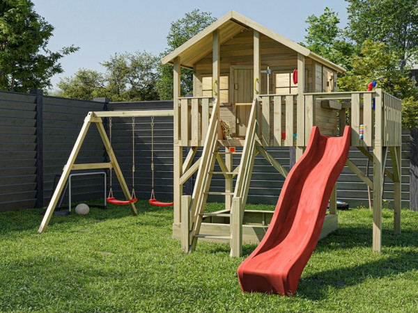 Stelzenhaus Big House XL KDI inkl. Doppelschaukel und Rutsche rot