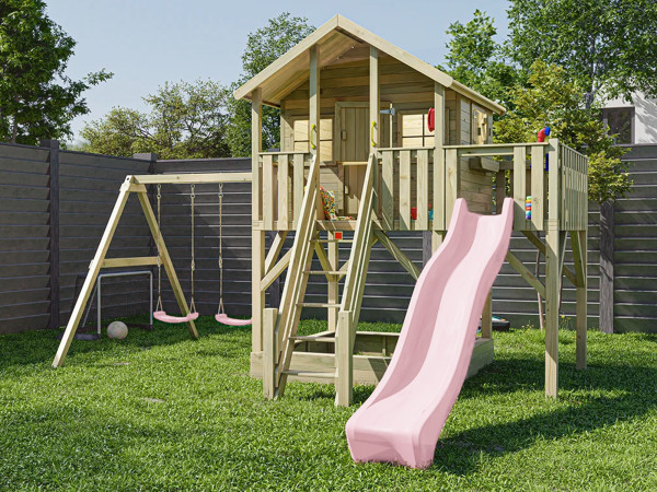 Stelzenhaus Big House XL KDI inkl. Doppelschaukel und Rutsche pastellrosa