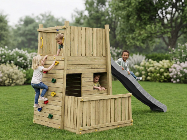 Spielturm Wichtelburg KDI inkl. Rutsche grau