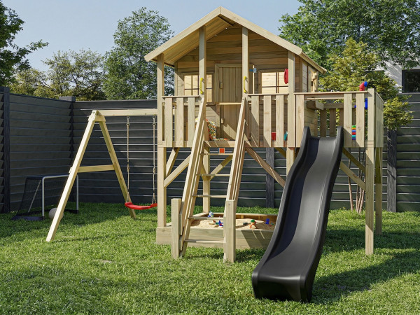 Stelzenhaus Big House XL KDI inkl. Einzelschaukel und Rutsche grau