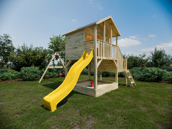 Stelzenhaus Big House L mit Sandkasten KDI inkl. Doppelschaukel und Rutsche gelb
