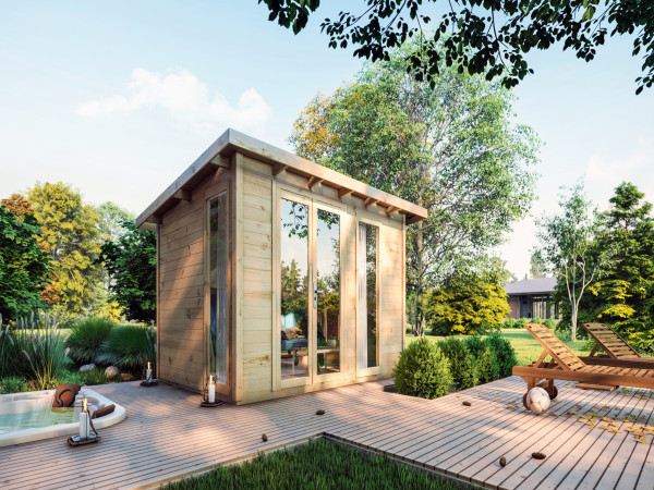 Gartenhaus Homeoffice Karvo 2 28 mm naturbelassen