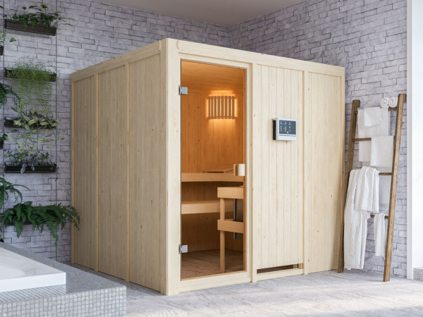 Karibu Elementsauna 68mm Celine 4 SPARSET inkl. 9 kW Bio-Kombiofen und ext. Steuerung