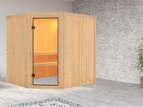 Karibu Elementsauna 68mm Celine 1 SPARSET inkl. 9 kW Saunaofen und ext. Steuerung