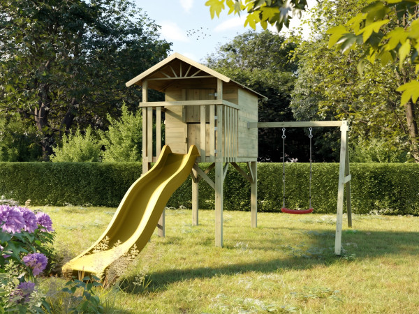 Stelzenhaus Tree Hut KDI inkl. Einzelschaukel und Rutsche gelb