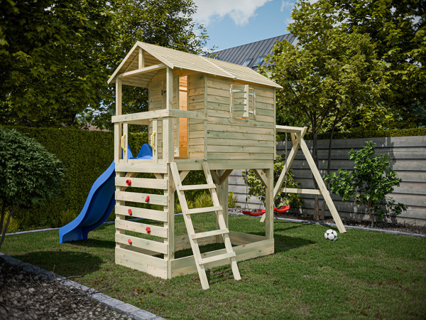 Stelzenhaus Luis kesseldruckimprägniert inkl. Doppelschaukel und Rutsche blau