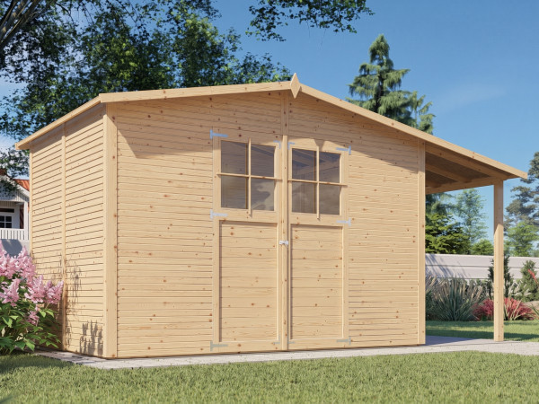 Gartenhaus Alexis 4 Rhombusprofil mit Anbau 18 mm natur