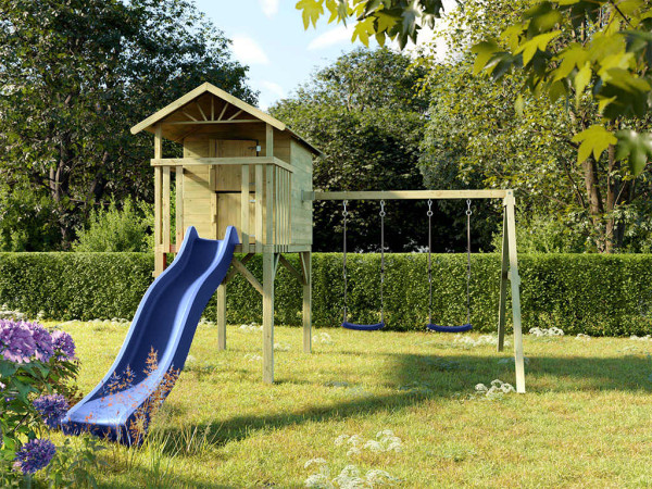 Stelzenhaus Tree Hut KDI inkl. Doppelschaukel und Rutsche blau
