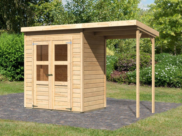 Gerätehaus Merseburg 2 14 mm naturbelassen inkl. 140 cm Anbau