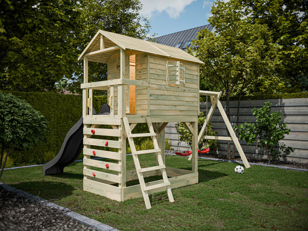 Stelzenhaus Luis kesseldruckimprägniert inkl. Doppelschaukel und Rutsche grau