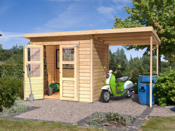 Gerätehaus Merseburg 3 14 mm naturbelassen inkl. 140 cm Anbau