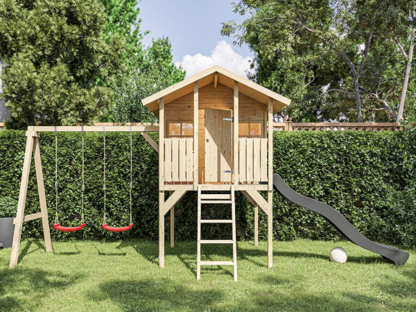 Stelzenhaus Toby inkl. Doppelschaukel und Rutsche grau