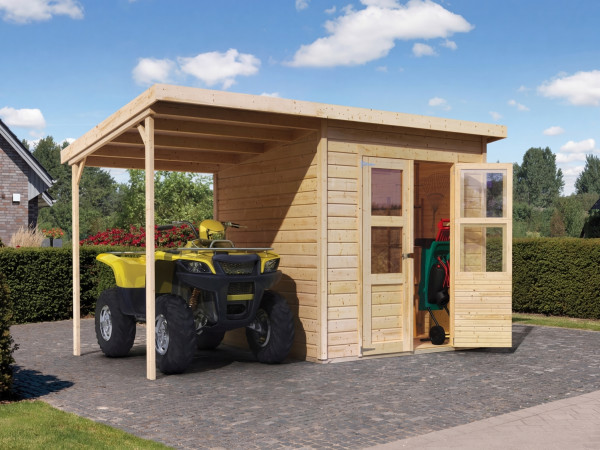 Gerätehaus Merseburg 5 14 mm naturbelassen inkl. 140 cm Anbau