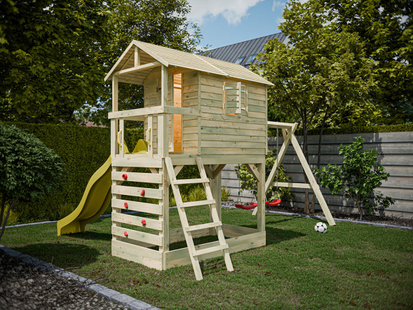Stelzenhaus Luis kesseldruckimprägniert inkl. Doppelschaukel und Rutsche gelb