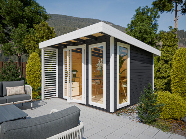 Gartenhaus Homeoffice Arvo 28 mm Anthrazit/Weiß
