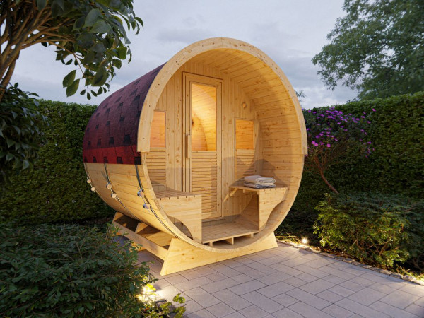 Fasssauna Augusta natur Sparset 8kW Ofen mit int. Steuerung