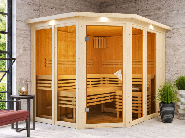 Sauna Systemsauna Premiumsauna Nuri Sparset inklusive 9 kW Saunaofen und Steuergerät Bio