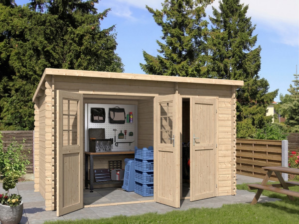 Gartenhaus Blockbohlenhaus "Aster 2 B" 28 mm Pultdach Zweiraumhaus