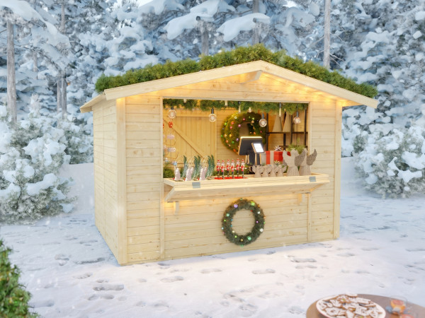 Marktstand - Verkaufsstand Jasmin 6 m² 18 mm naturbelassen inkl. Boden
