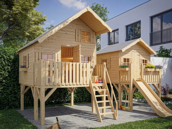 Stelzenhaus Tom XL 15 mm naturbelassen inkl. Veranda und Stelzen