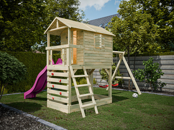 Stelzenhaus Luis kesseldruckimprägniert inkl. Doppelschaukel und Rutsche pink