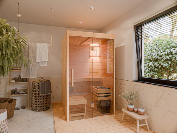 Massivholzsauna Nova Lite Glasfront
